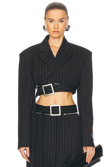 Jean Paul Gaultier Pinstripe Cropped Jacket in Black & White
