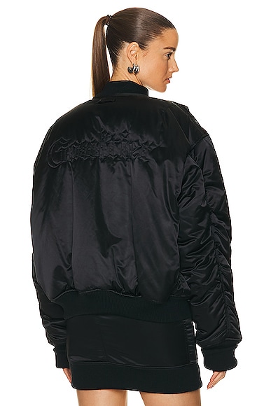 Embroidered Oversize Bomber Jacket in Black
