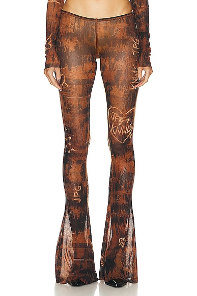 Shop Jean Paul Gaultier X Knwls Low Waisted Scratch Wood Flare Legging In Brown & Ecru