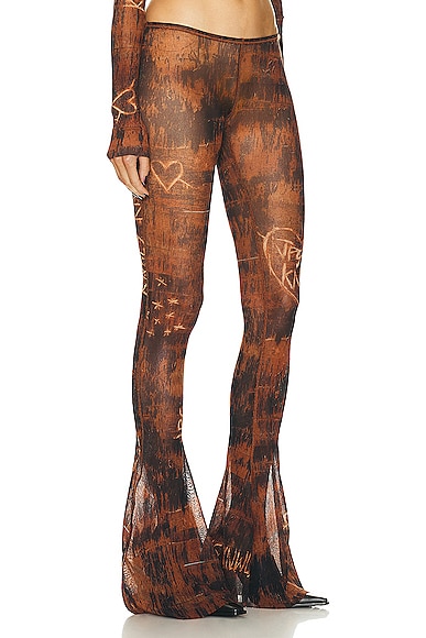 Shop Jean Paul Gaultier X Knwls Low Waisted Scratch Wood Flare Legging In Brown & Ecru