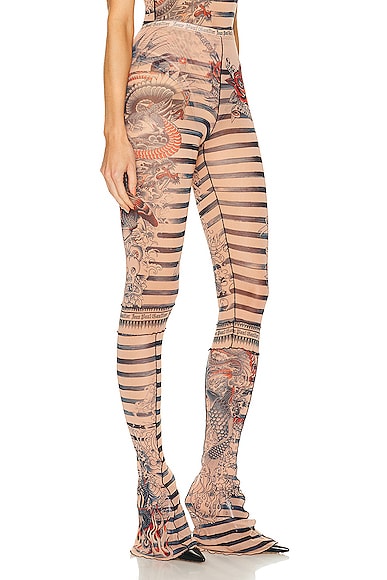Shop Jean Paul Gaultier Printed Mariniere Tattoo Flare Trouser In Nude  Blue  & Red