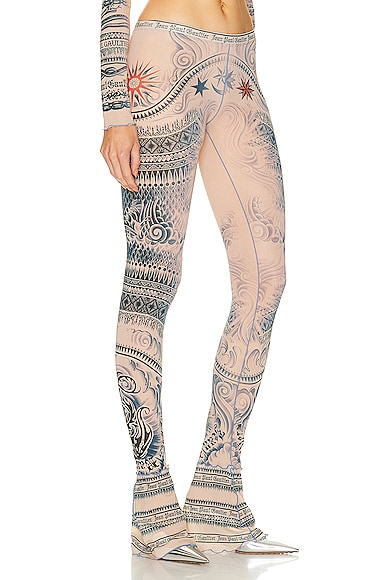 Shop Jean Paul Gaultier Printed Soleil Flare Trouser In Nude  Blue  & Red