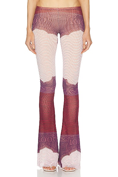 Jean Paul Gaultier Cartouche Mesh Flare Pant In Red  White  & Burgundy