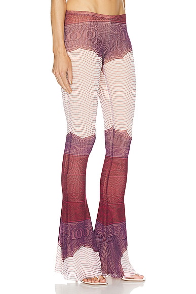 Shop Jean Paul Gaultier Cartouche Mesh Flare Pant In Red  White  & Burgundy