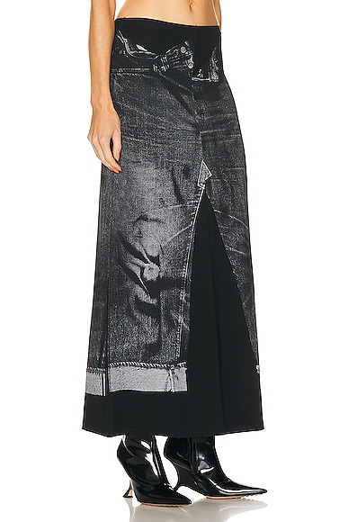 Shop Jean Paul Gaultier Trompe L'oeil Flag Label Long Skirt In Black & Grey