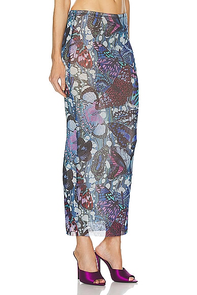 Shop Jean Paul Gaultier Papillon Mesh Long Skirt In Blue & Multicolor