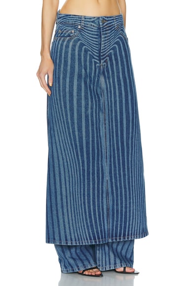 Shop Jean Paul Gaultier Body Morphing Laser Print Denim Skirt Pant In Vintage Blue