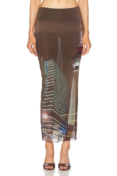 Jean Paul Gaultier X Shayne Oliver Mesh City Long Skirt in Brown, Green, Blue, & Red