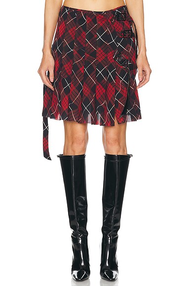 Jean Paul Gaultier Distorted Tartan Short Skirt in Red Black White FWRD