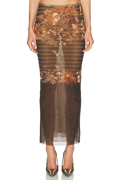 Mesh Printed Marinière Grape Long Skirt