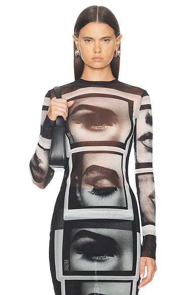 Jean Paul Gaultier Eyes And Lips Mesh Long Sleeve Top in