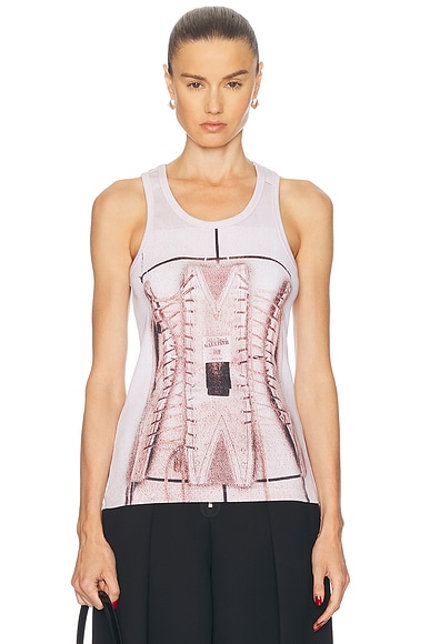 Jean Paul Gaultier Trompe L'oeil Corset Tank Top in Dustypink, White, & Black