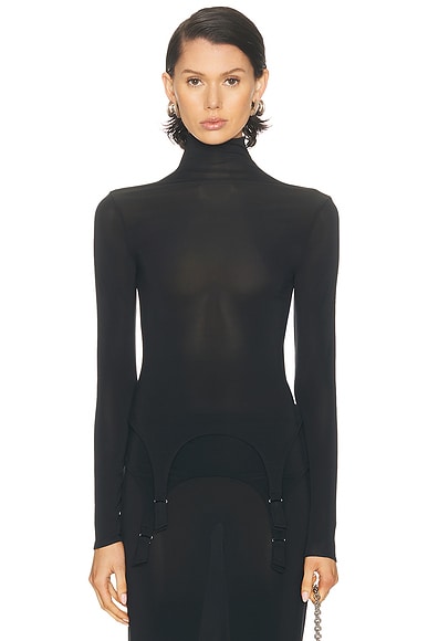 Jean Paul Gaultier Lingerie Garter Long Sleeve High Neck Top in Dark Navy