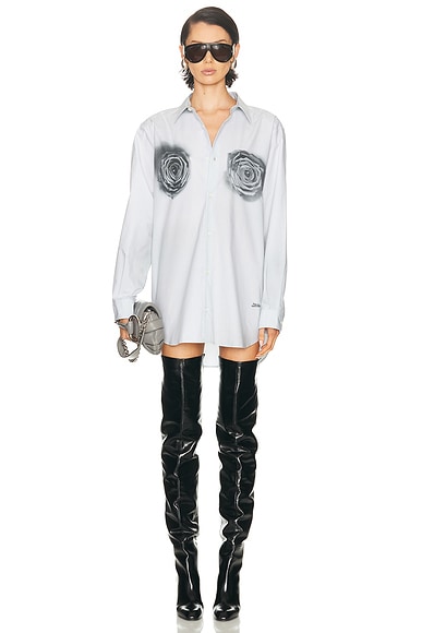 Jean Paul Gaultier Blurry Roses Unisex Printed Shirt in White, Grey, & Black