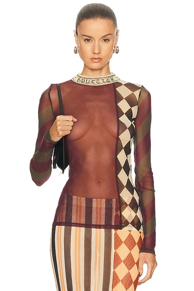 Mesh Patchwork Long Sleeve Top