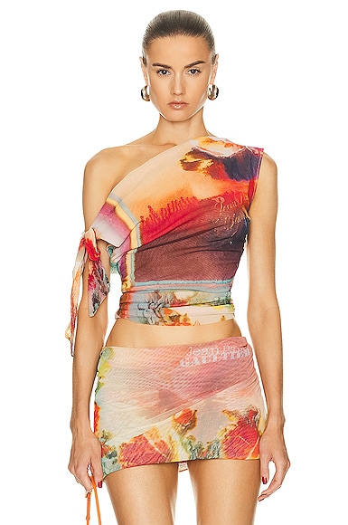 Jean Paul Gaultier One Shoulder Printed Patchwork Top in Jean Paul Gaultier One Shoulder Printed Patchwork Top in