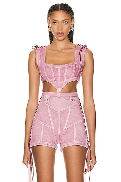 Jean Paul Gaultier X KNWLS Washed Laced Sleeveless Crop Top in Lila