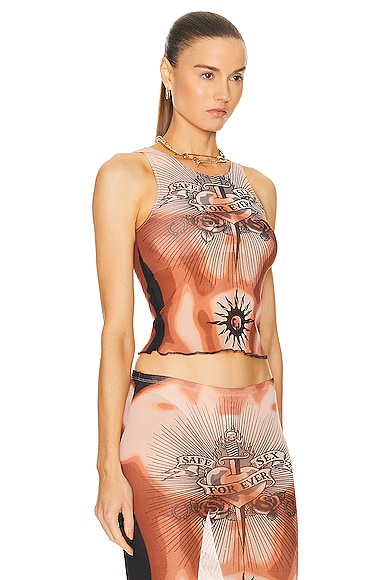 Shop Jean Paul Gaultier Printed Safe Sex Tattoo Tank Top In Nude  Brown  & Black