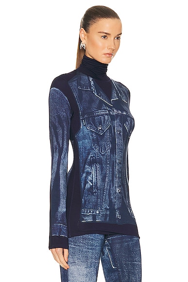 Shop Jean Paul Gaultier Flag Label High Neck Long Sleeve Top In Navy & Blue