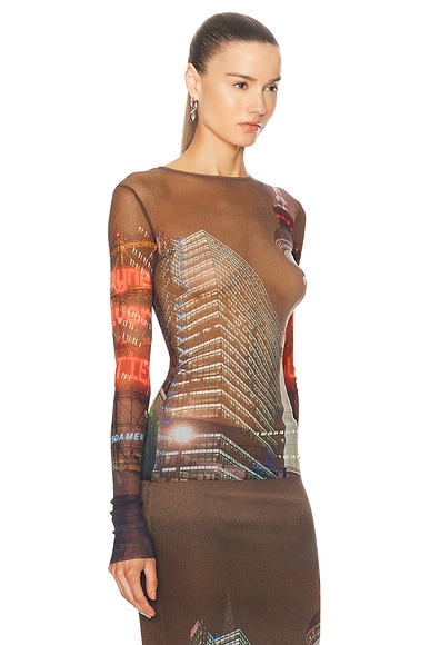 Shop Jean Paul Gaultier X Shayne Oliver Mesh City Long Sleeve Top In Brown  Green  Blue  & Red