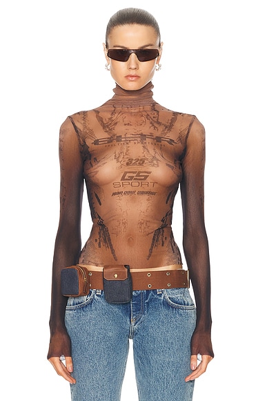 Shop Jean Paul Gaultier X Shayne Oliver Mesh Body Turtleneck Top In Dark Nude & Black