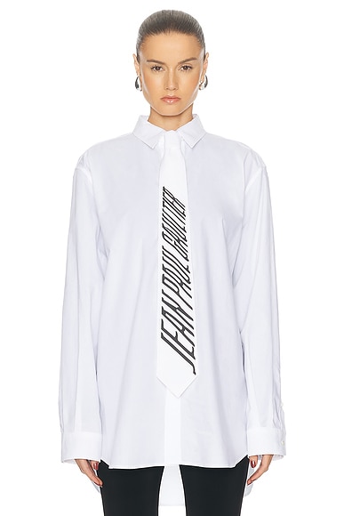 Jean Paul Gaultier Cotton Shirt With Printed Tie in White | FWRD