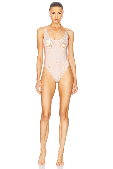 Jean Paul Gaultier Pinstripe Body Morphing One Piece in Mint & Coral
