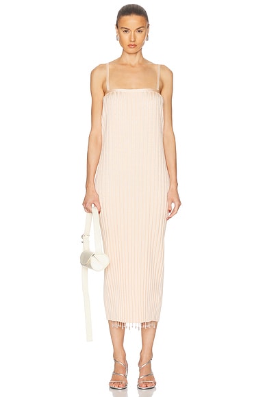 Jil Sander Beaded Rib Knit Dress in Pink Salt