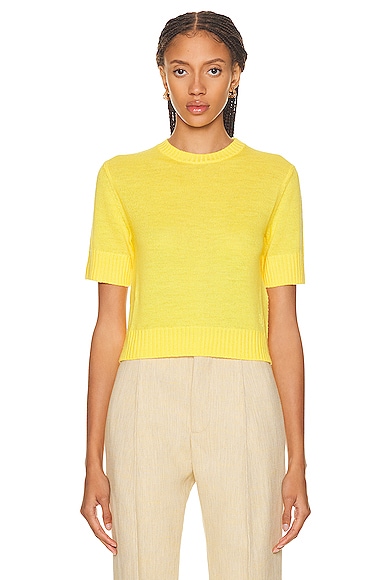 Jil Sander Round Neck Short Sleeve Sweater in Yellow