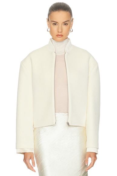 Jil Sander Velvet Zip Up Jacket in Ecru