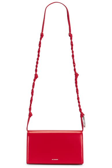 Jil Sander Tangle Horse Shoe Wallet On Strap in Red
