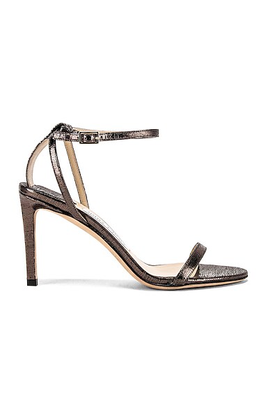Click to view more detailed imagery on our partner's website Jimmy Choo Lizard Print Minny 85 Sandal In Black,Gray. In Anthracite