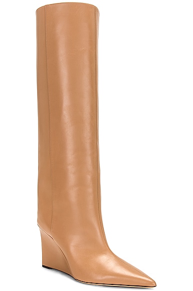 Shop Jimmy Choo Blake 85 Leather Wedge Boot In Biscuit