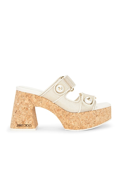 Jimmy Choo Fayence 95 Wedge in Champagne & Latte