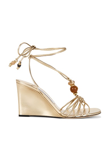 Jimmy Choo Lova 85 Wedge Sandal in Gold Mix