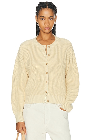 Jenni Kayne Cotton Hayes Crewneck Cardigan in Pale Yellow