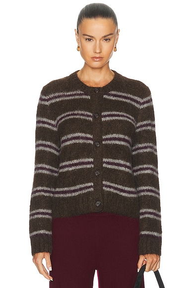 Jenni Kayne Timber Crewneck Cardigan in Bordeaux Stripe