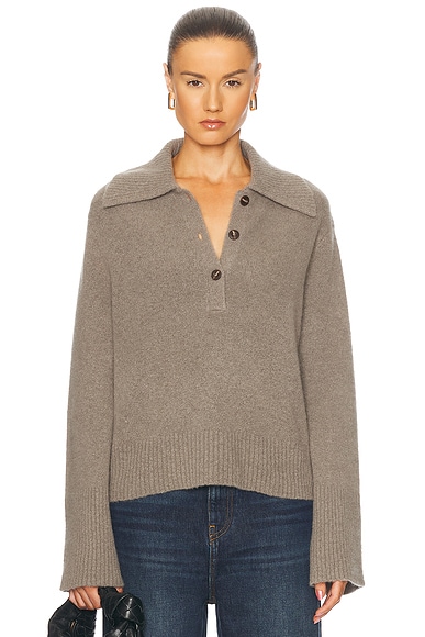 Jenni Kayne Cashmere Stevie Polo Sweater in Pewter