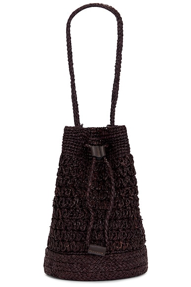 Jenni Kayne Riviera Raffia Bucket Bag in Dark Brown