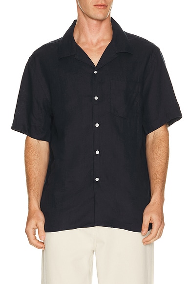 J.Lindeberg Elio Linen Shirt in JL NAVY