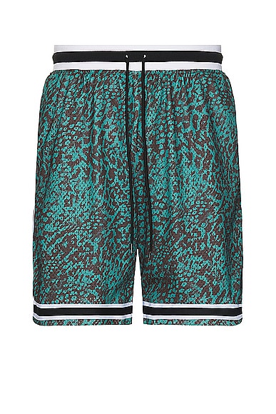 Shop John Elliott Game Shorts In Turquoise Leopard