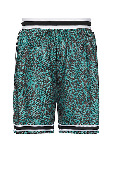 Shop John Elliott Game Shorts In Turquoise Leopard