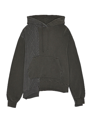 JOHN ELLIOTT Cable Knit Reconstructed Hoodie in Charcoal