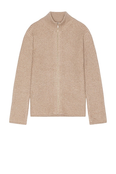 JOHN ELLIOTT Waffle Knit Full Zip Sweater in Wheat