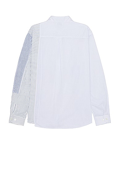 Shop John Elliott Paneled Cloak Button Up In Blue & White