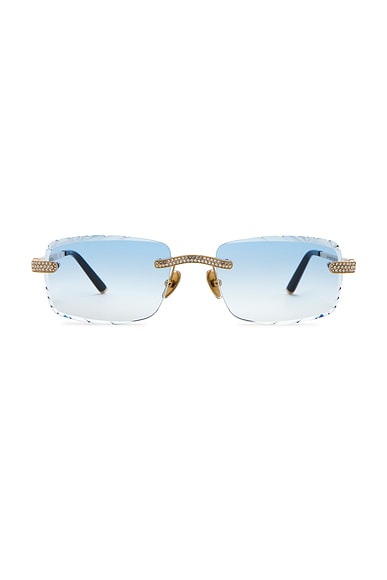 James Oro Signature Gem Cut Sunglasses in Iced Blue Tint