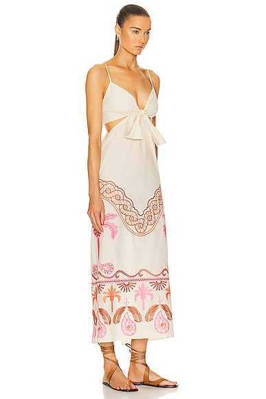 Shop Johanna Ortiz Unspoiled Beach Ankle Dress In Carnival Ecru & Pink
