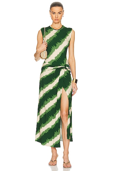 Johanna Ortiz Wrapped In Color Ankle Dress in Green & Ecru