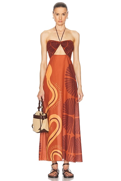 Johanna Ortiz Mother Of All Waters Maxi Dress in Mother Boa Pareo Pink & Terracotta