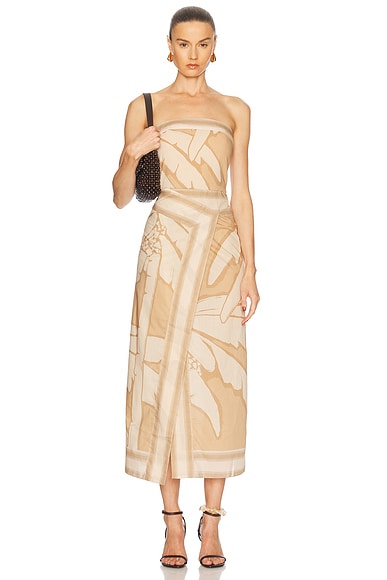 Johanna Ortiz Pontoon Afternoon Ankle Dress in Salty Palms, Sand, & Ecru